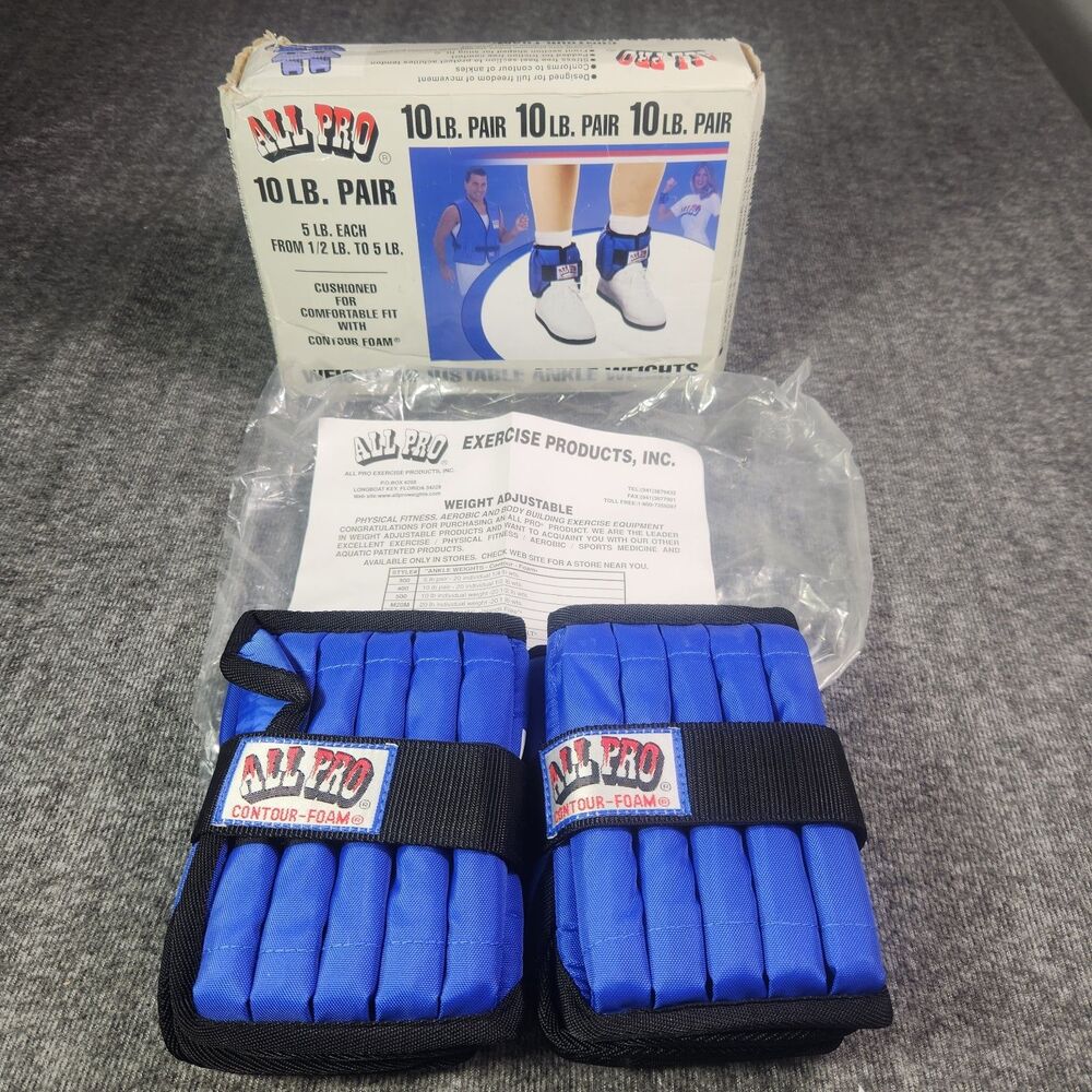 All Pro Adjustable Ankle Weights 10 lb Pair Fitness Walking Training